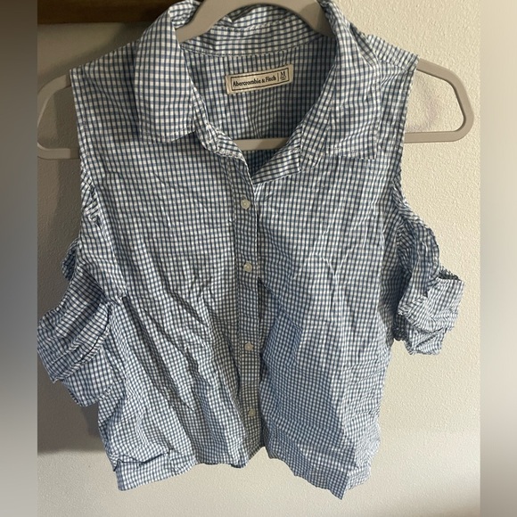Abercrombie‎ & Fitch Gingham Cold Shoulder Button Up Size Medium - Picture 3 of 5